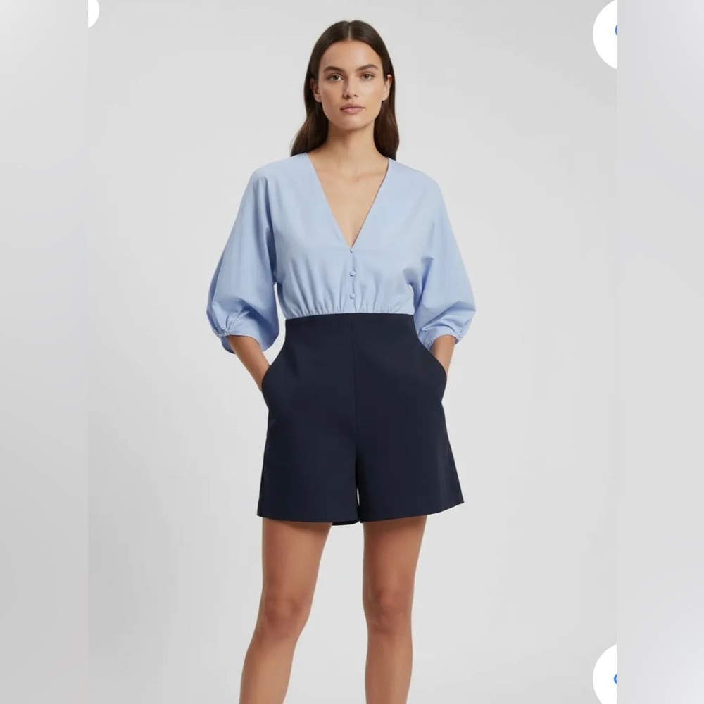 Zara Color block Romper Poplin top high waist blue